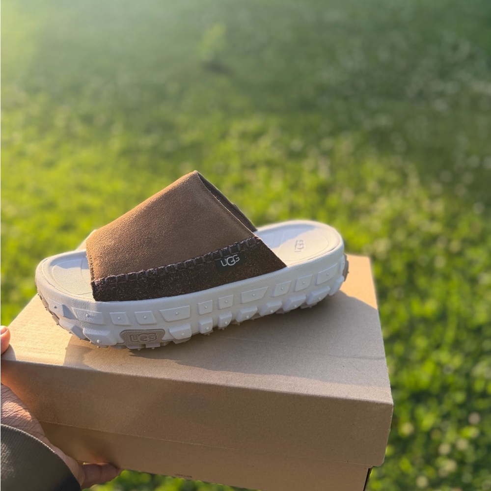 UGG Brown Suede Slide with White Lug Platform
